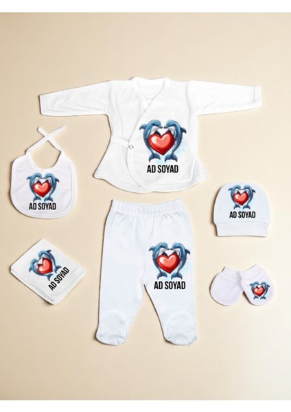 Kalpli Yunus Baskılı Bebek Hastane Çıkış Seti Yeni Doğan Bebek Hediyesi Bebeğe Hediye