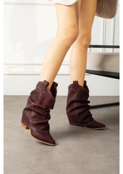 Livinya Kadın Kovboy Bot Körüklü Bordo Mat Deri fiyatları