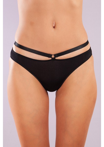 Gorbus Mini Slip, Kadın Micro Bel Şeritli Siyah Renkli Külot