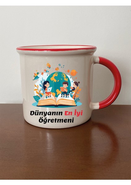 Dünyanın En Iyi Öğretmeni Baskılı Kırmızı Ağızlı Kupa Bardak Öğretmenler Günü Hediyesi