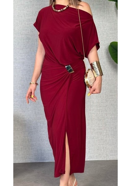 Kadın Kısa Kollu Tek Omuzdan Açık Beli Lastikli Sandy Maxi Elbise fiyatları