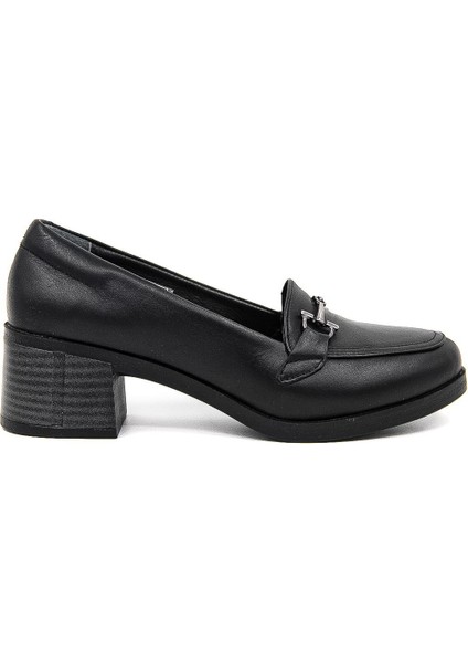 25520 Deri- Kısa Topuklu Kadın Klasik Ayakkabı - Siyah