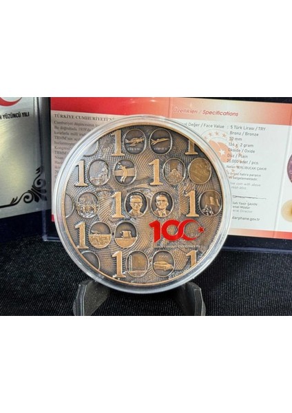 Türkiye Cumhuriyeti’nin 100. Yılı – Bronz Hatıra Sikkesi (Darphane Özel Basım) ve Özel Kadife Kutusu fiyatları