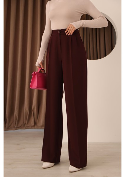 Kadın Vişne Arkası Lastikli Palazzo Pantolon fiyatları