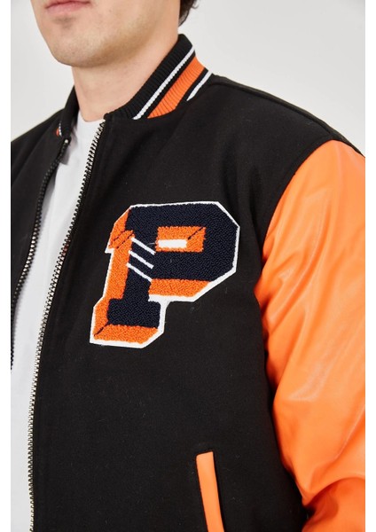 Erkek Içten Elyaf ve Astarlı Kolları Suni Deri Ceket - Turuncu