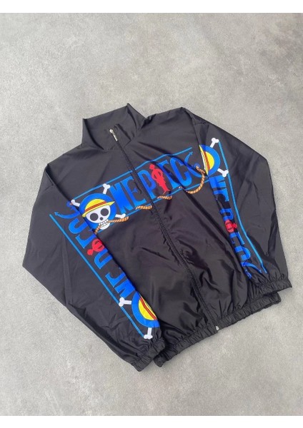 Unisex Fermuarlı Dijital Baskılı Rüzgarlik - Siyah