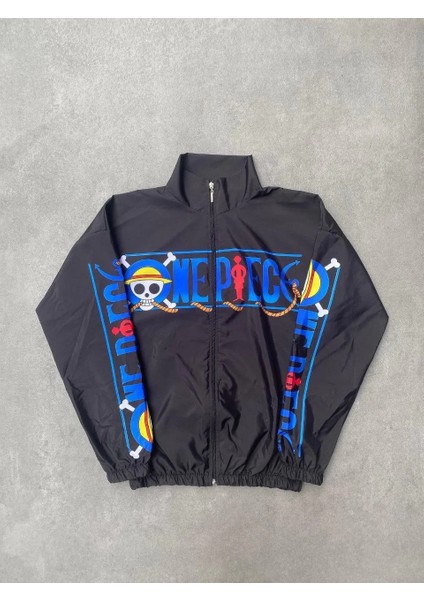 Unisex Fermuarlı Dijital Baskılı Rüzgarlik - Siyah