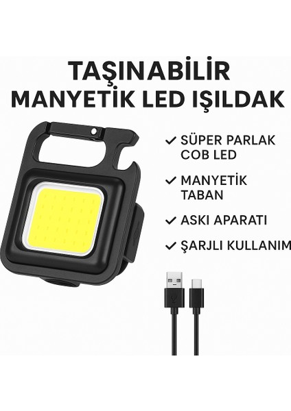 ⭐ Taşınabilir Manyetik LED Işıldak – Süper Parlak Cob Led, Şarjlı (Usb-C), Askı Aparatlı, Çok Amaçlı Kamp/çalışma Feneri
