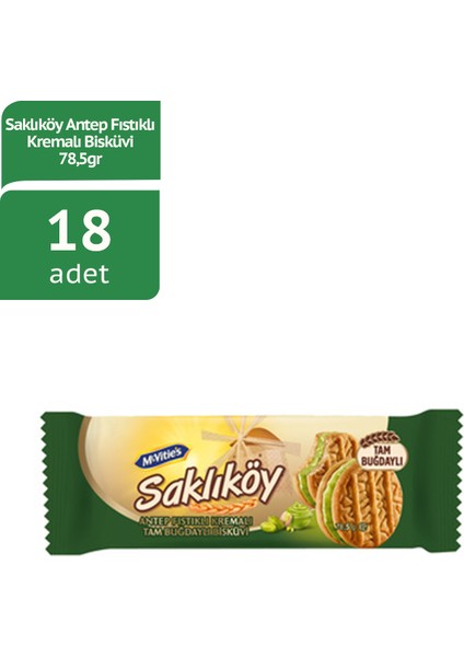 Saklıköy Antep Fıstıklı Kremalı Bisküvi - 78.5 Gram - 18 Adet