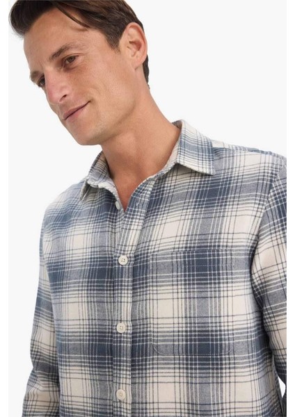 Regular Fit Polo Yaka Kareli Flanel Uzun Kollu Gömlek E8184AX25WN fırsatları