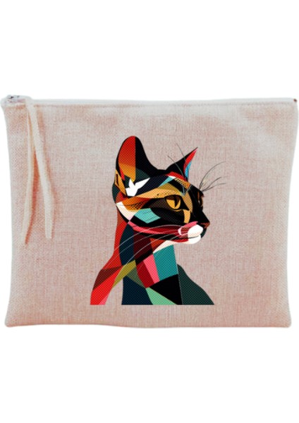 Modern Kedi Baskılı Makyaj Çantası