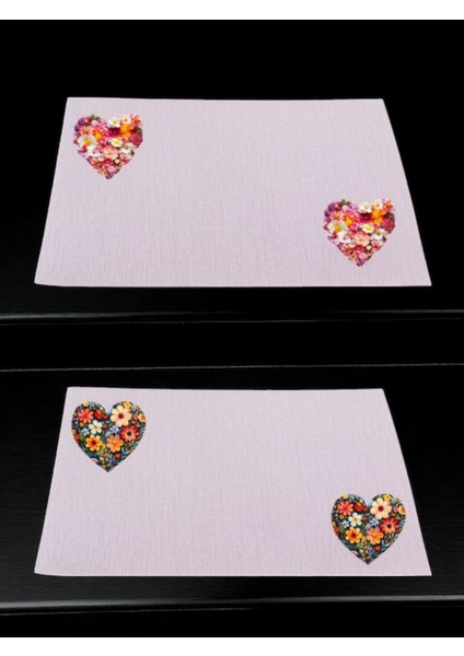 Kalp Baskılı Mutfak Masası 2'li Keten Servis Bezi 28X40 cm Amerikan Servis