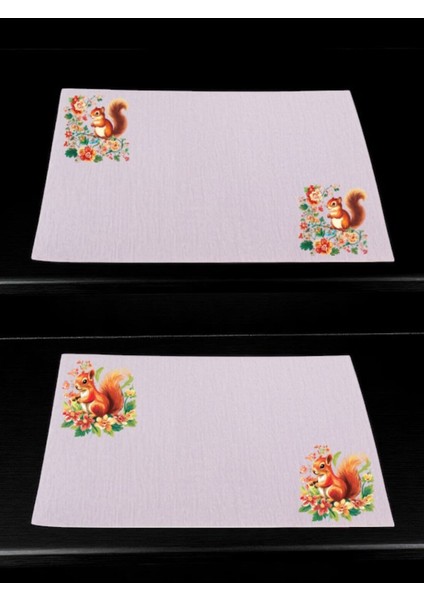 Çiçek ve Sincap Baskılı Mutfak Masası Keten Servis Bezi 28X40 cm Amerikan Servis