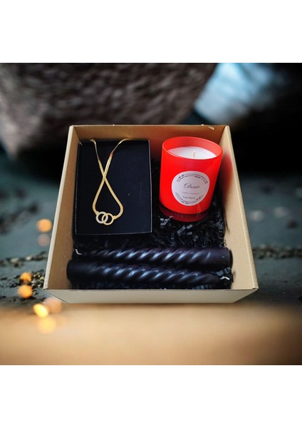 Hediye Seti-Kokulu Kırmızı Bardak Mum-Halka Kolye+Burgulu Mum modelleri