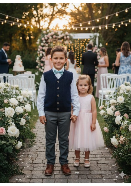 Erkek Çocuk Selanik Örgü Düğmeli Triko Yelek Abiye & Günlük Şık Kombin 5-8 Yaş modelleri