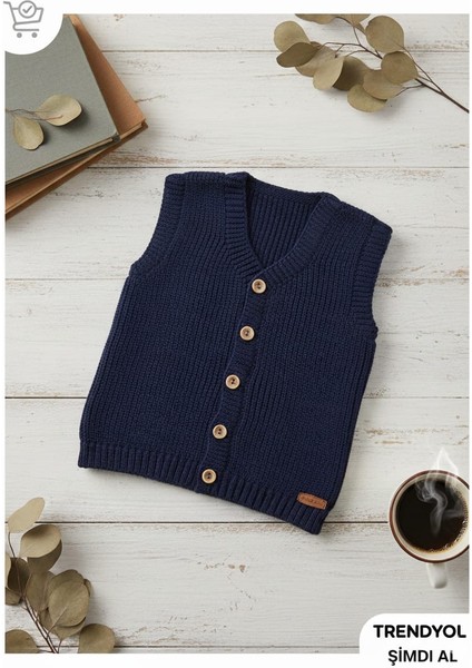 Erkek Çocuk Selanik Örgü Düğmeli Triko Yelek Abiye & Günlük Şık Kombin 5-8 Yaş