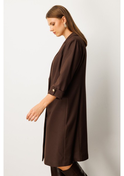 Kadın Büyük Beden Kruvaze Yaka Midi Elbise 4509 Kahverengi fiyatları