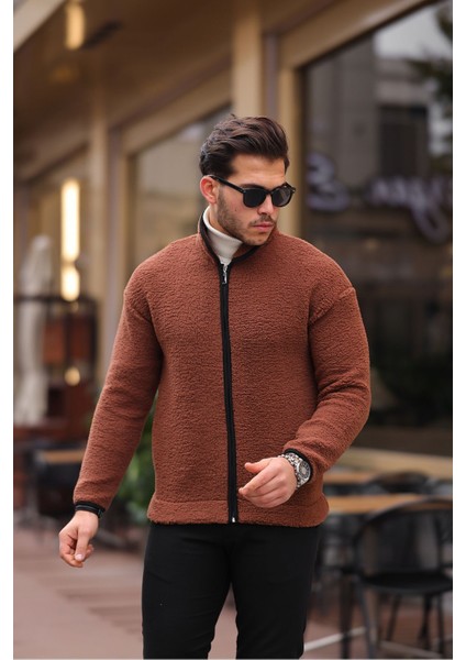 Yan Cepli Tam Fermuarlı Peluş Sweatshirt