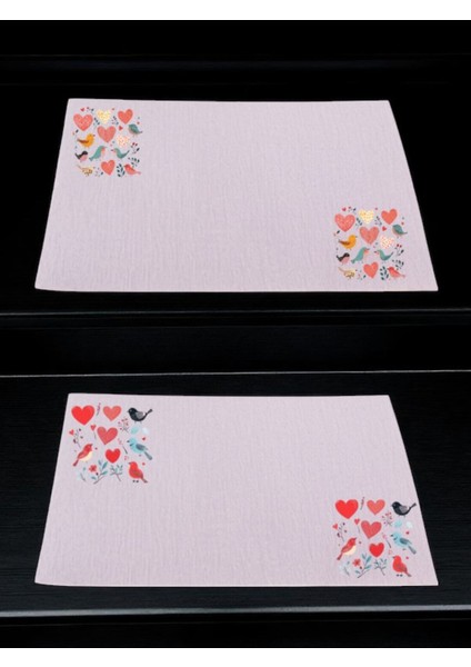 Kuş ve Kalp Baskılı Mutfak Masası 2'li Keten Servis Bezi 28X40 cm Amerikan Servis