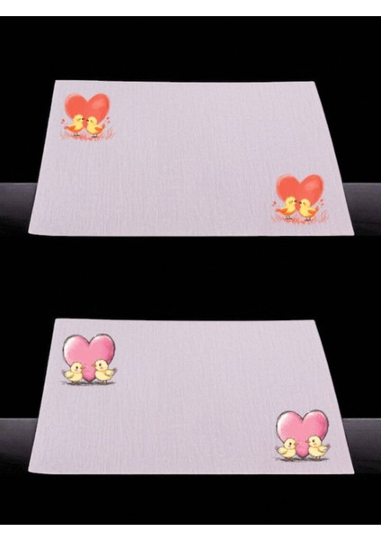 Kalp ve Civciv Baskılı Mutfak Masası 2'li Keten Servis Bezi 28X40 cm Amerikan Servis