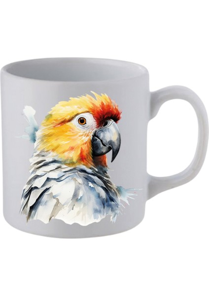Sulu Boyalı Papağanlı Beyaz Kupa Bardak Sevgiliye Hediye - Seramik Çay, Kahve Hediyelik Bardağı