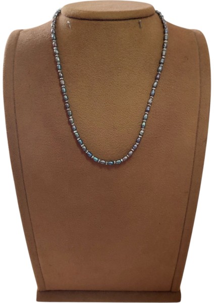 Doğal Siyah Inci ve Paslanmaz Çelik Detaylı Kolye