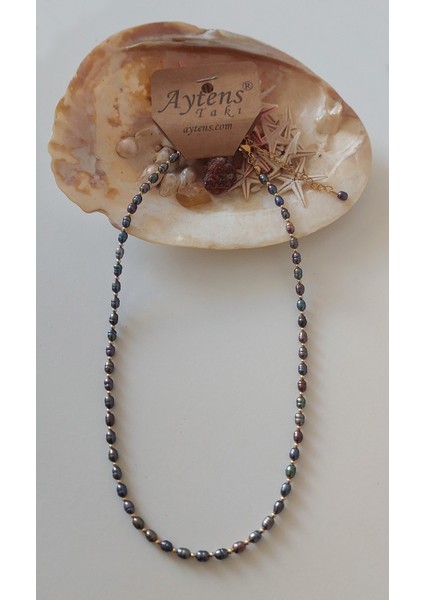 Doğal Siyah Inci ve Paslanmaz Çelik Detaylı Kolye fiyatları