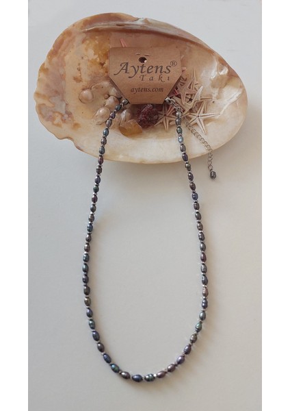 Doğal Siyah Inci ve Paslanmaz Çelik Detaylı Kolye fırsatları