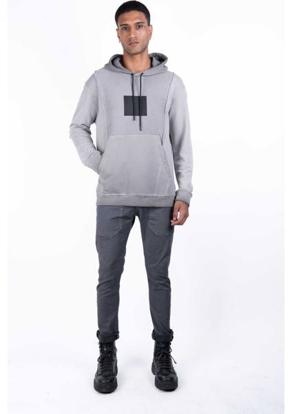 Erkek Regular Fit Kapüşonlu Baskılı Yıkama Efektli Gri Sweat modelleri