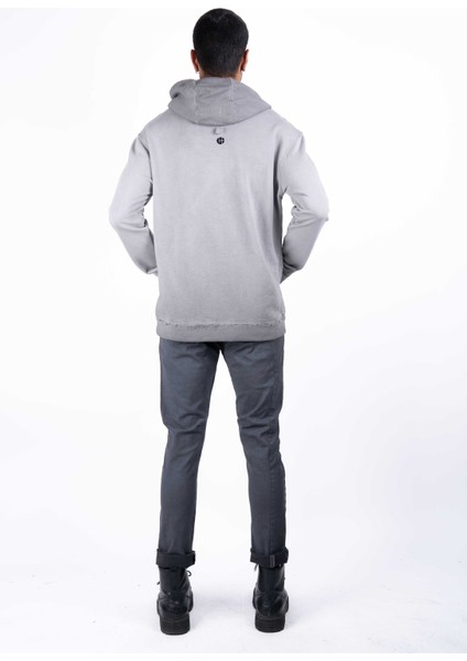 Erkek Regular Fit Kapüşonlu Baskılı Yıkama Efektli Gri Sweat indirimleri