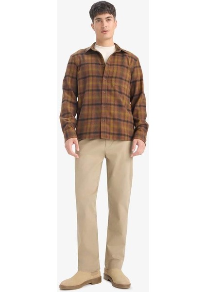 Regular Fit Polo Yaka Kareli Flanel Uzun Kollu Gömlek E8183AX25WN fiyatları