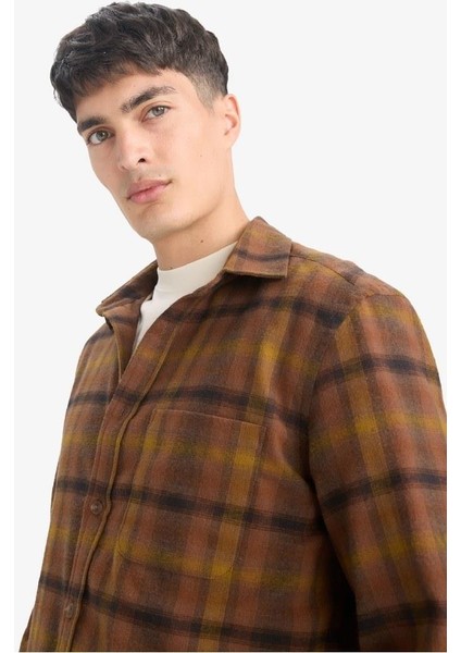 Regular Fit Polo Yaka Kareli Flanel Uzun Kollu Gömlek E8183AX25WN indirimleri