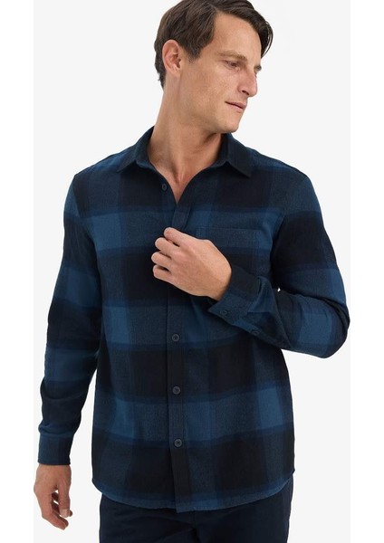 Regular Fit Polo Yaka Kareli Flanel Uzun Kollu Gömlek E8242AX25AU