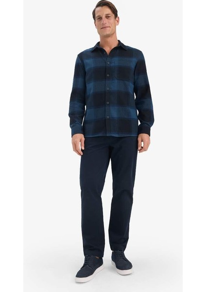 Regular Fit Polo Yaka Kareli Flanel Uzun Kollu Gömlek E8242AX25AU fiyatları