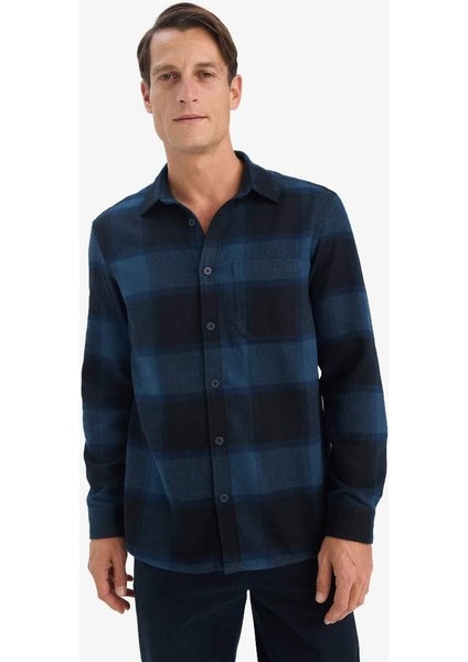 Regular Fit Polo Yaka Kareli Flanel Uzun Kollu Gömlek E8242AX25AU modelleri