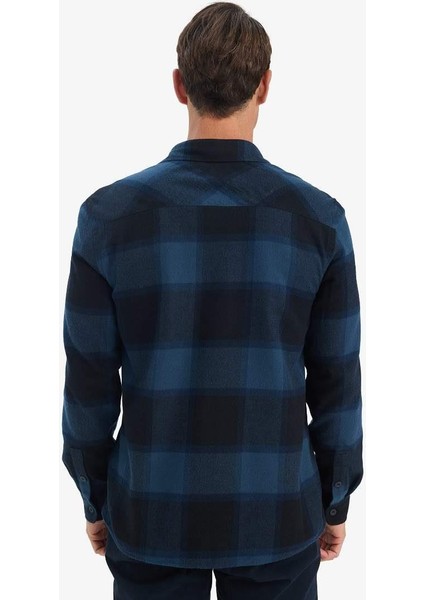 Regular Fit Polo Yaka Kareli Flanel Uzun Kollu Gömlek E8242AX25AU fırsatları