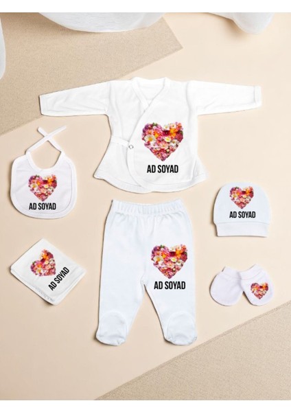 Kalp Baskılı Bebek Hastane Çıkış Seti Yeni Doğan Bebek Hediyesi Bebeğe Hediye