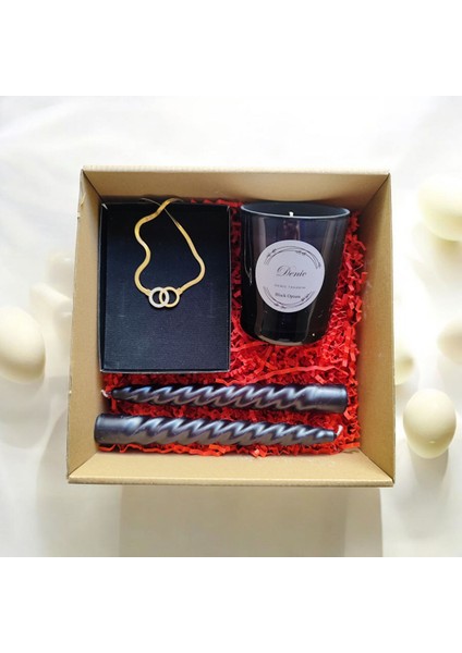 Hediye Seti-Kokulu Siyah Bardak Mum-Halka Kolye+Burgulu Mum fiyatları