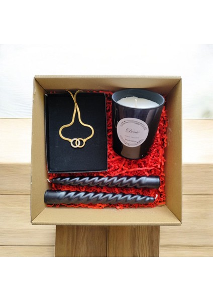 Hediye Seti-Kokulu Siyah Bardak Mum-Halka Kolye+Burgulu Mum modelleri