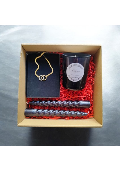 Hediye Seti-Kokulu Siyah Bardak Mum-Halka Kolye+Burgulu Mum indirimleri