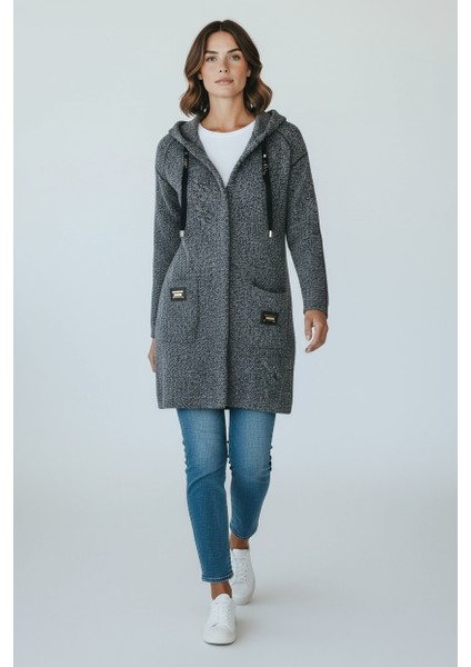 Kadın Üstten Cepli Kapüşonlu Önü Fermuarlı Kaşe Hırka fiyatları