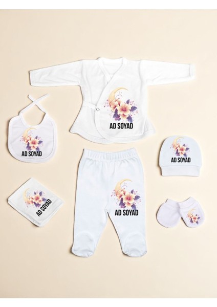 Ay ve Çiçek Baskılı Bebek Hastane Çıkış Seti Yeni Doğan Bebek Hediyesi Bebeğe Hediye