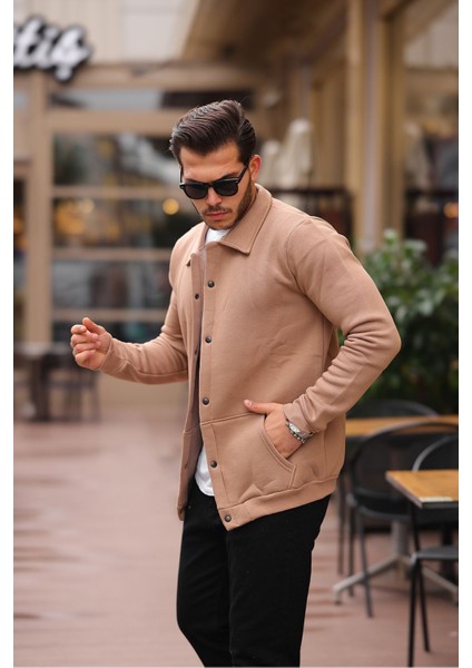 Çıtçıtlı Cepli Içi Şardonlu Sweatshirt Hırka