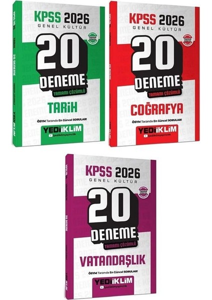 Yediiklim 2026 Kpss Tarih + Coğrafya + Vatandaşlık 60 Deneme 3 Lü Set