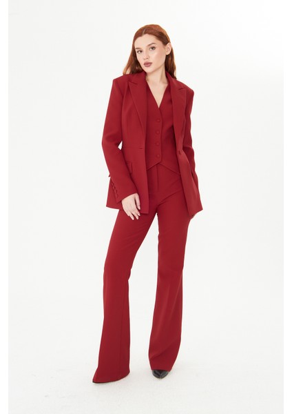 Bordo Ceket Yelek Pantolon Takım Kadın Blazer Takım Elbise - Ofis Şık Business Casual Moda Trend fiyatları