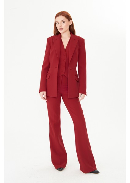Bordo Ceket Yelek Pantolon Takım Kadın Blazer Takım Elbise - Ofis Şık Business Casual Moda Trend modelleri