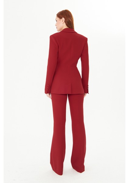 Bordo Ceket Yelek Pantolon Takım Kadın Blazer Takım Elbise - Ofis Şık Business Casual Moda Trend