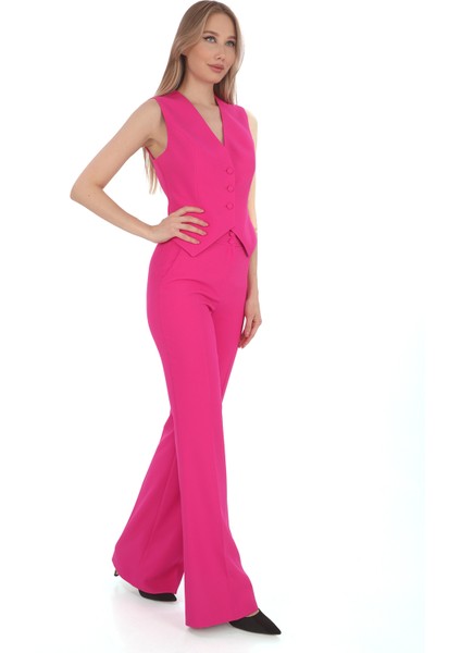 Fuşya Krep Slim Fit Yelek Pantolon Takım - Özel Davet, Ofis Için Şık Kombin fiyatları