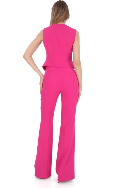 Fuşya Krep Slim Fit Yelek Pantolon Takım - Özel Davet, Ofis Için Şık Kombin modelleri
