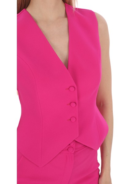 Fuşya Krep Slim Fit Yelek Pantolon Takım - Özel Davet, Ofis Için Şık Kombin fırsatları